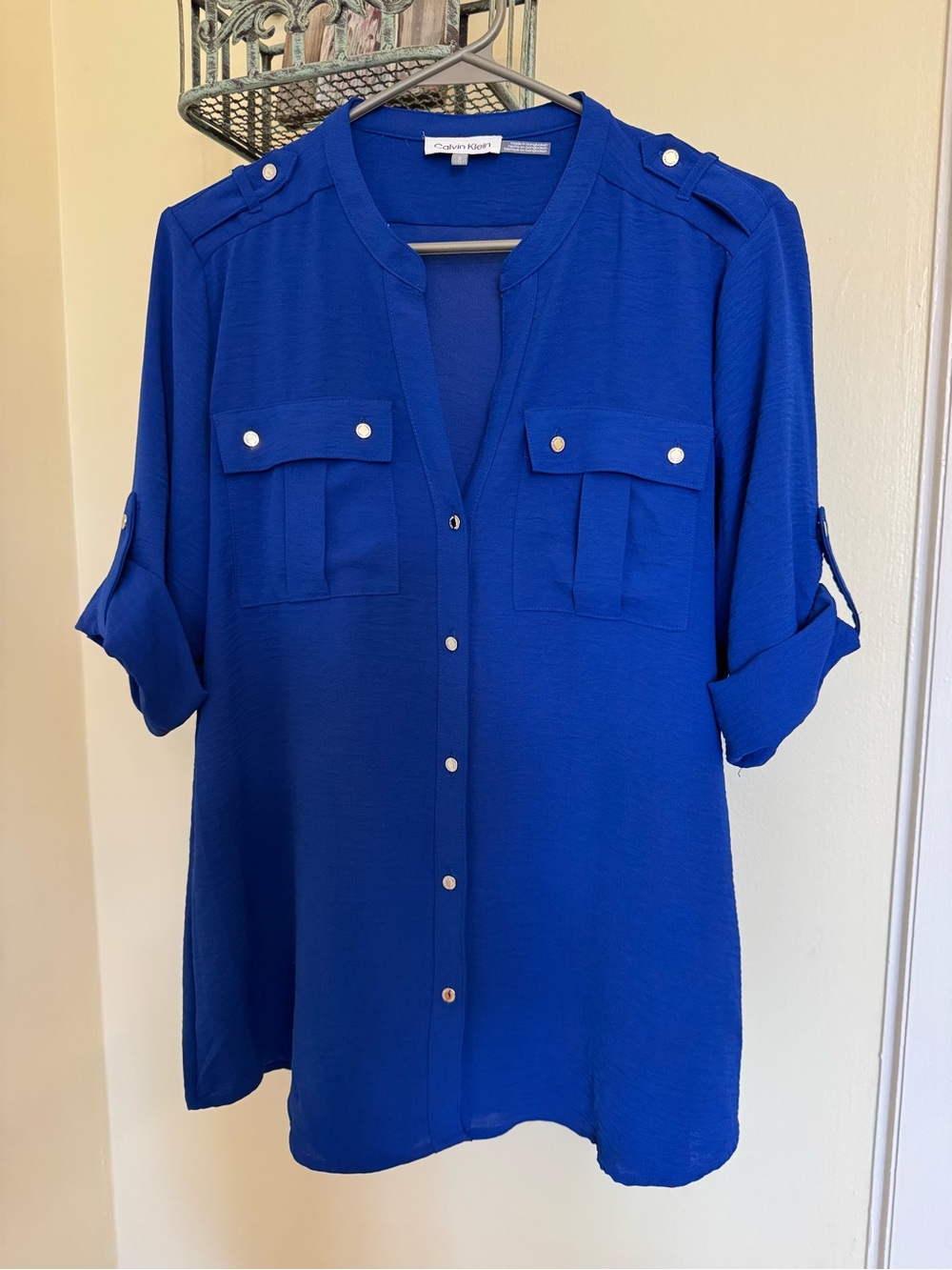 Calvin Klein Women's Cobalt Blue Button-Front Utility Shirt